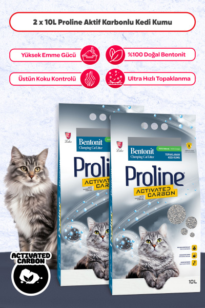 Aktif Karbonlu Topaklanan Kedi Kumu 2 X 10 Lt - Proline