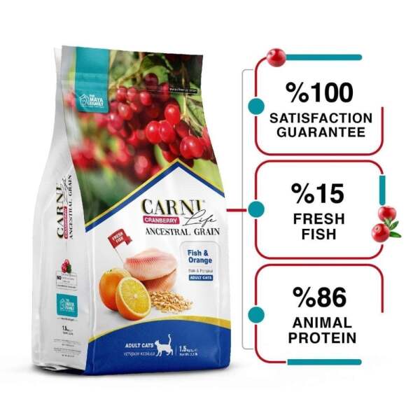 Carni Life Az Tahıllı Balık Portakal ve Kızılcıklı Yetişkin Kedi Maması 1,5 kg - CARNİ LİFE