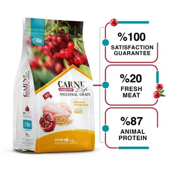 Carni Life Kitten Tavuk Nar Kızılcık Yavru Kuru Kedi Maması 1,5 kg - 1