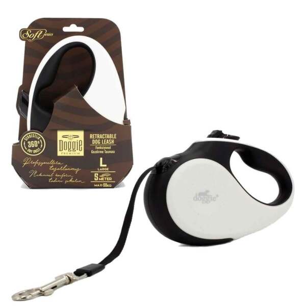 Doggie Otomatik Uzatma Tasması Soft Seri L 50 Kg 5 Metre Beyaz - Doggie