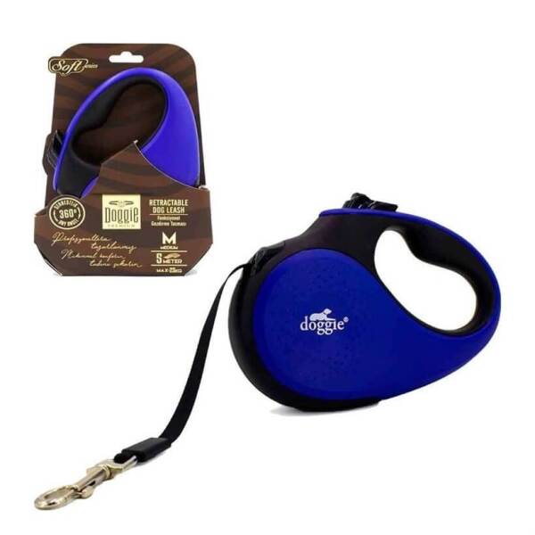 Doggie Otomatik Uzatma Tasması Soft Seri M 25 Kg 5 Metre Royal Mavi - Doggie