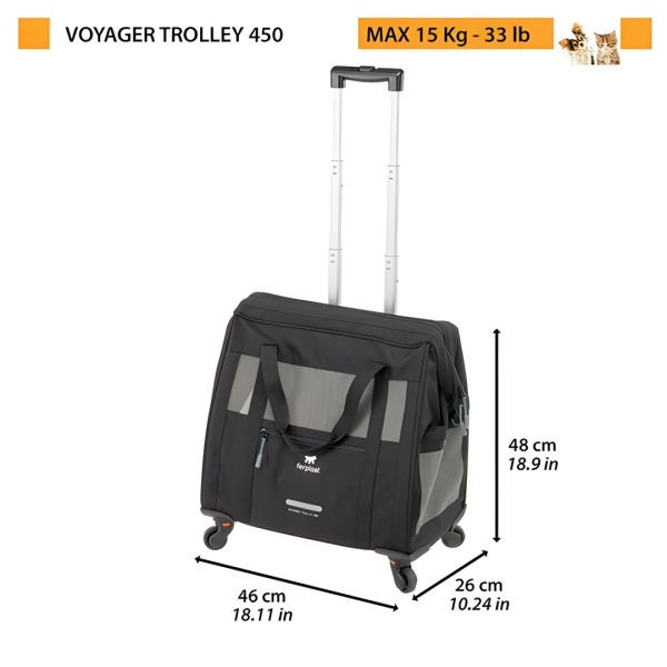 Ferplast Voyager 450 Tekerlekli Evcil Hayvan Taşıma Çantası Siyah 46x26x48cm - 2
