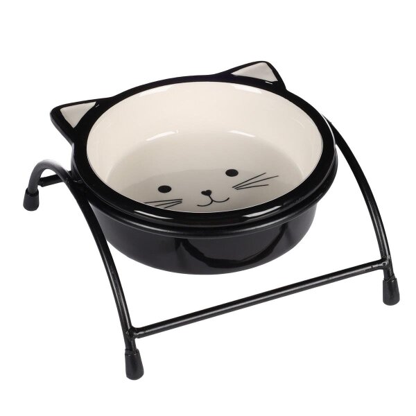 Flamingo Ansu Siyah Beyaz Kedi Kulaklı Standı Seramik Mama Kabı / 230ML - Flamingo 