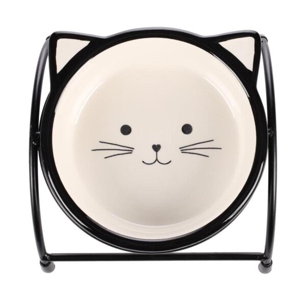 Flamingo Ansu Siyah Beyaz Kedi Kulaklı Standı Seramik Mama Kabı / 230ML - 2