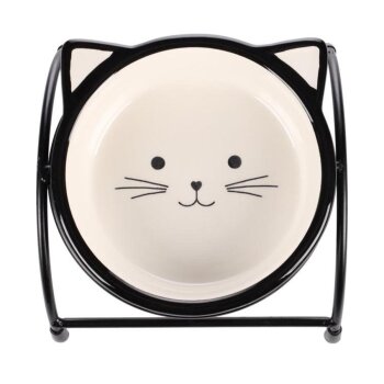 Flamingo Ansu Siyah Beyaz Kedi Kulaklı Standı Seramik Mama Kabı / 230ML - 2