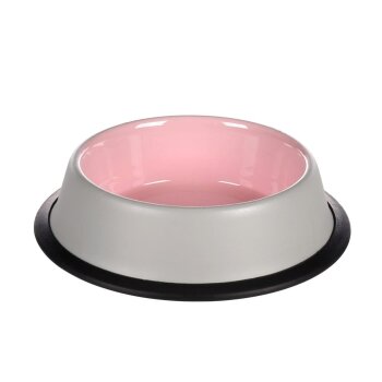 Flamingo Nell Boyalı Çelik Mama Kabı Antıslıp Gri-Pembe / 450ML - 1