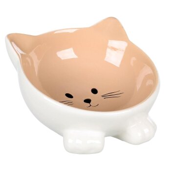 Flamingo Puzi Kedi Kulaklı Desenli Seramik Mama Ve Su Kabı Bej-125 Ml - 1