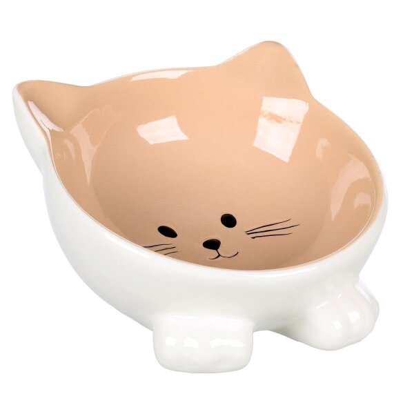 Flamingo Puzi Kedi Kulaklı Desenli Seramik Mama Ve Su Kabı Bej-125 Ml - Flamingo 