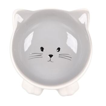 Flamingo Puzi Kedi Kulaklı Desenli Seramik Mama Ve Su Kabı Gri-125Ml - 2