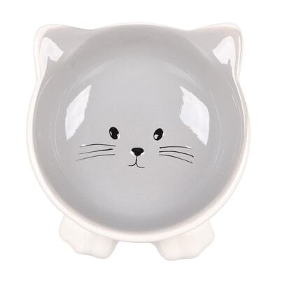 Flamingo Puzi Kedi Kulaklı Desenli Seramik Mama Ve Su Kabı Gri-125Ml - 2