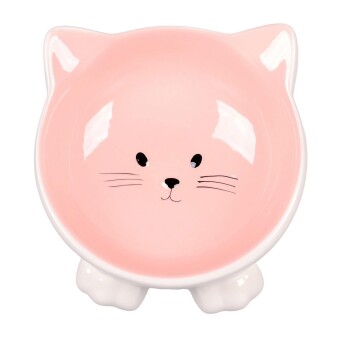 Flamingo Puzi Kedi Kulaklı Desenli Seramik Mama Ve Su Kabı Pembe-125Ml - 1
