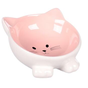 Flamingo Puzi Kedi Kulaklı Desenli Seramik Mama Ve Su Kabı Pembe-125Ml - 2