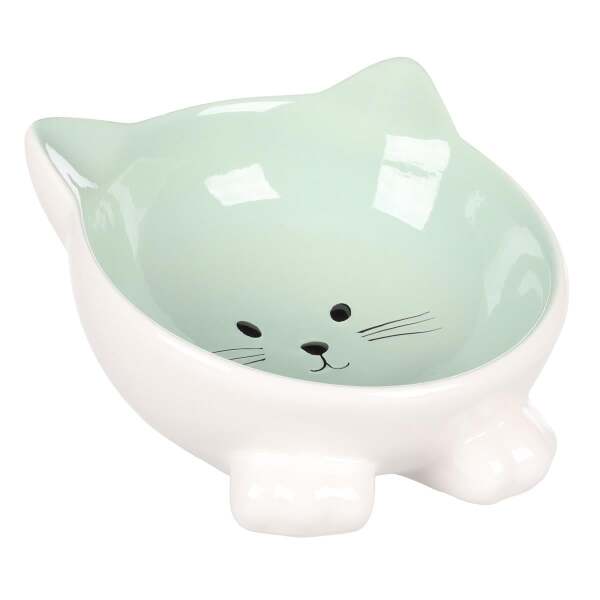 Flamingo Puzi Kedi Kulaklı Desenli Seramik Mama Ve Su Kabı Yeşil-125 Ml - Flamingo 