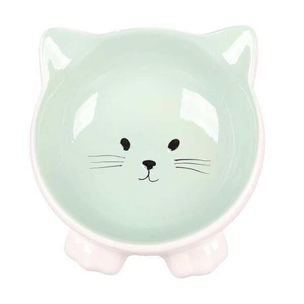 Flamingo Puzi Kedi Kulaklı Desenli Seramik Mama Ve Su Kabı Yeşil-125 Ml - 2