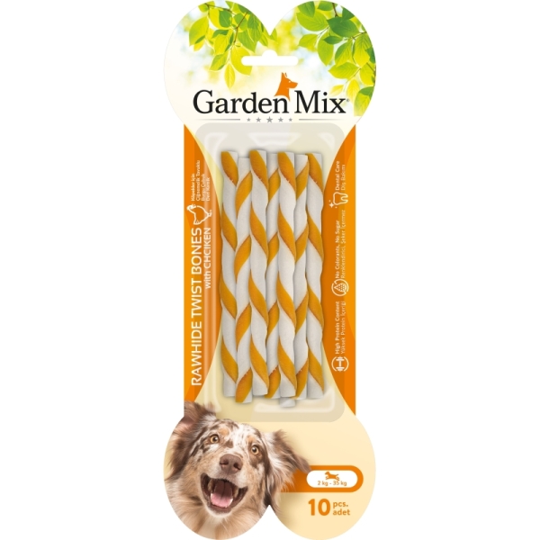 Garden Mix Tavuklu Burgu Çubuk Deri Kemik Köpek Ödülü 70gr (10'lu) - Gardenmix