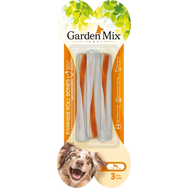 Garden Mix Tavuklu Deri Çubuk Kemik Ödülü 90gr (3'lü) - Gardenmix