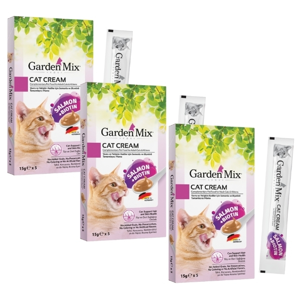 Gardenmix Gardın Mix Somonlu ve Biotinli Kedi Ödül Kreması (15gr x 5 Adet) X 3 PAKET - Gardenmix