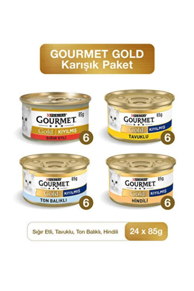 Gourmet Gold Karışık Kıyılmış 85 gr 24'lü Yetişkin Konserve Kedi Maması - Gourmet