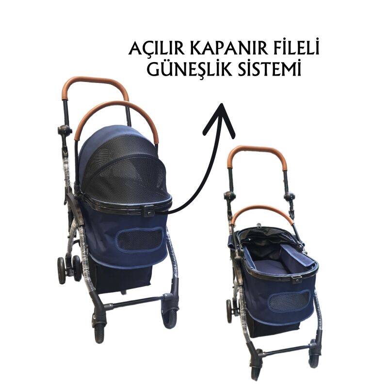 Tommy Evcil Hayvan Arabası 76,5x48x99cm Lacivert Max 15 Kg