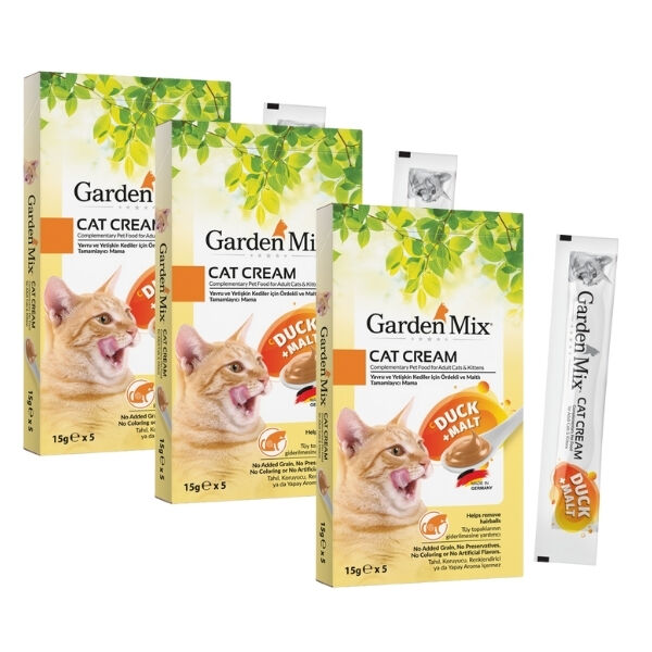 Garden Mix Kedi Kreması Ördekli+Maltlı 5x15gr x 3 Paket