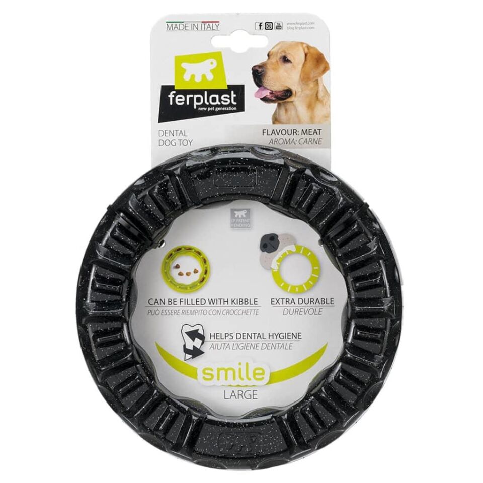 Ferplast Smile Aromalı Halka Köpek Oyuncak Siyah Large
