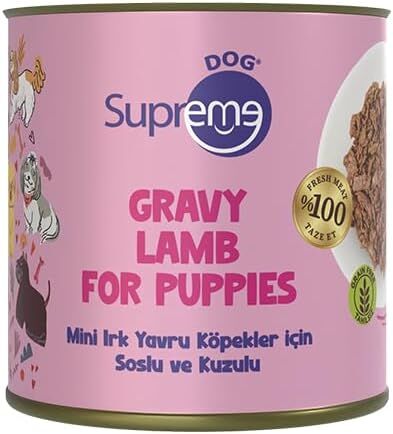 Supreme Dog Mini Irk Yavru Köpekler için Soslu ve Kuzulu Konserve Mama 200 gr