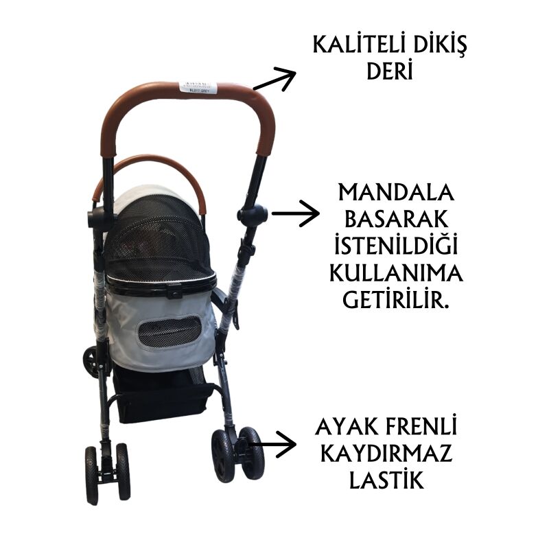 Tommy Evcil Hayvan Arabası 76,5x48x99cm Gri Max 15 Kg