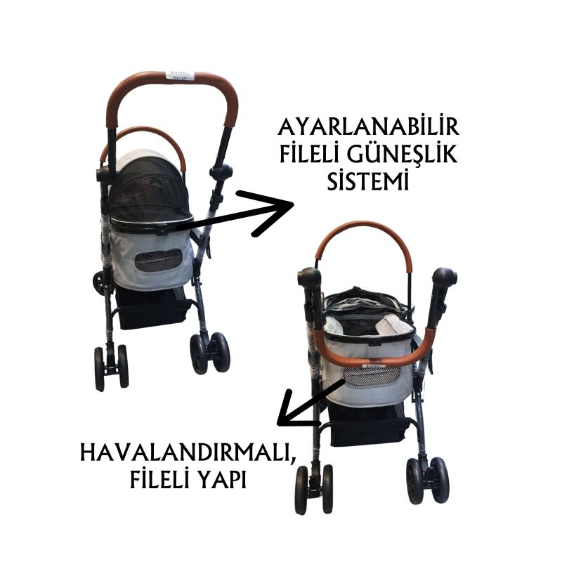 Tommy Evcil Hayvan Arabası 76,5x48x99cm Gri Max 15 Kg
