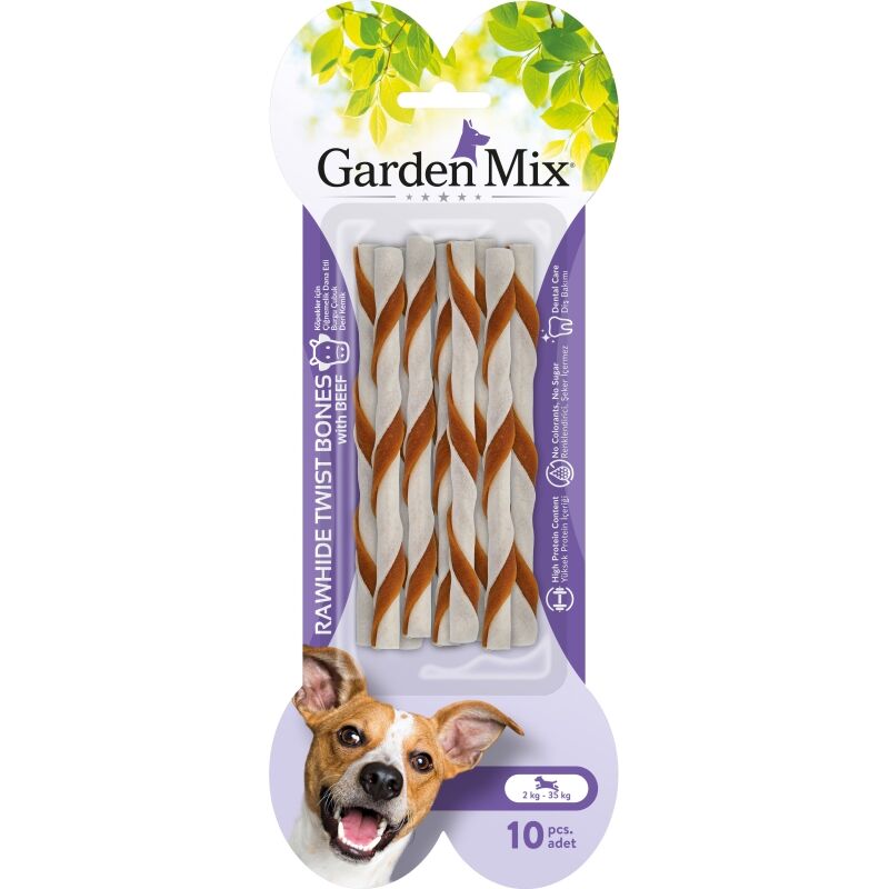 Garden Mix Dana Etli Burgu Çubuk Deri Kemik Köpek Ödülü (10'lu)