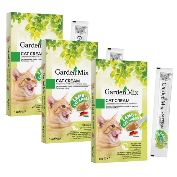 Garden Mix Kedi Kreması Kuzulu+Kedi Otlu 5x15gr x 3 Paket