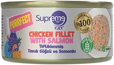Supreme Cat Purrfect Tiftiklenmiş Tavuk Göğsü ve Somonlu Konserve Kedi Maması 70 gr