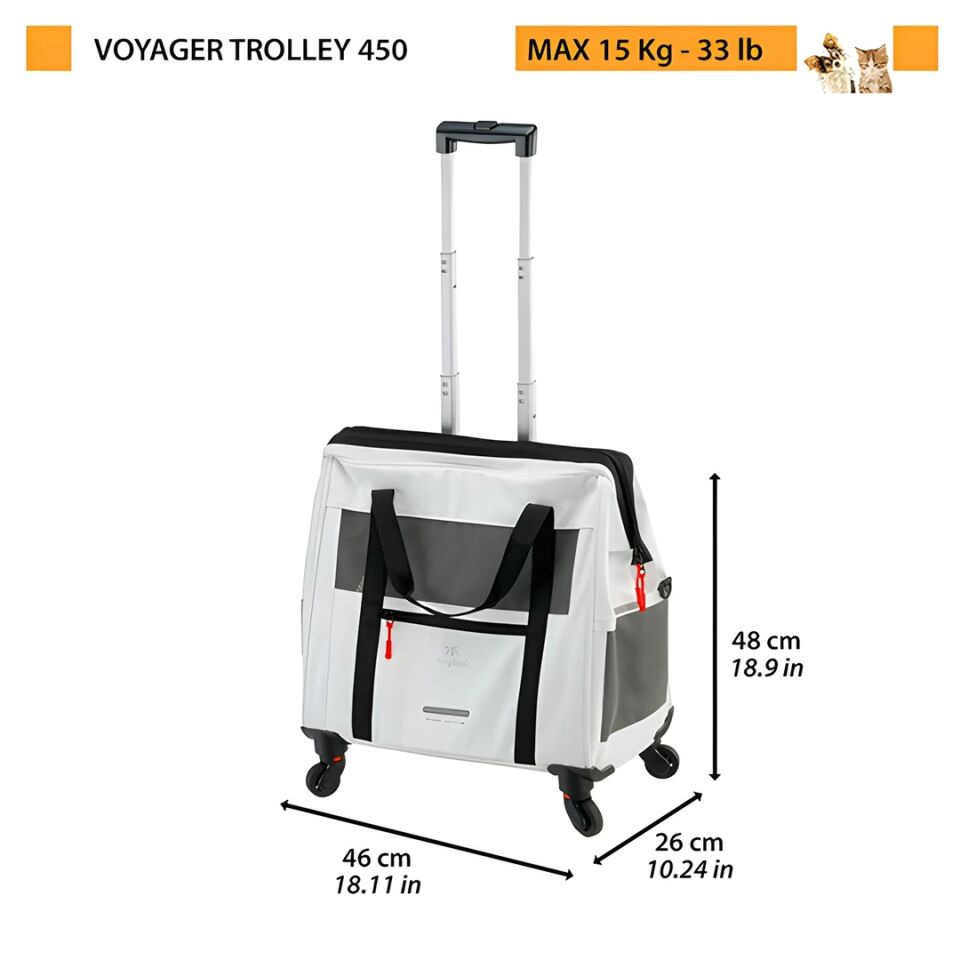 Ferplast Voyager 450 Tekerlekli Evcil Hayvan Taşıma Çantası Beyaz 46x26x48cm