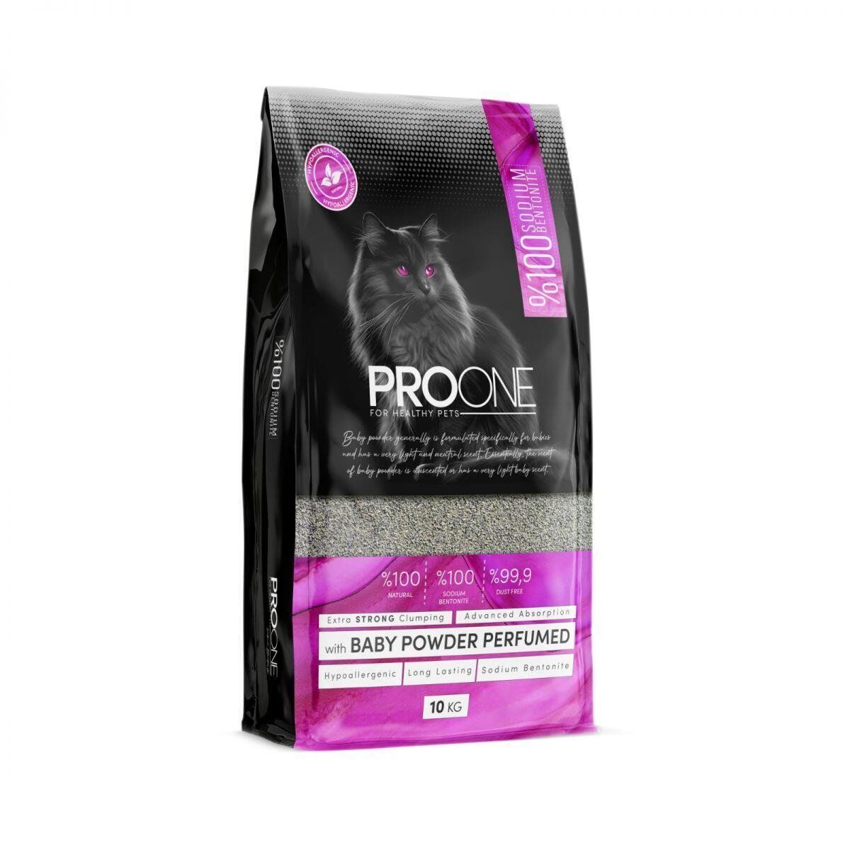 Pro One HypoAllergenic Bebek Pudrası Kokulu İnce Taneli Sodyum Bentonit Kedi Kumu 10 Kg