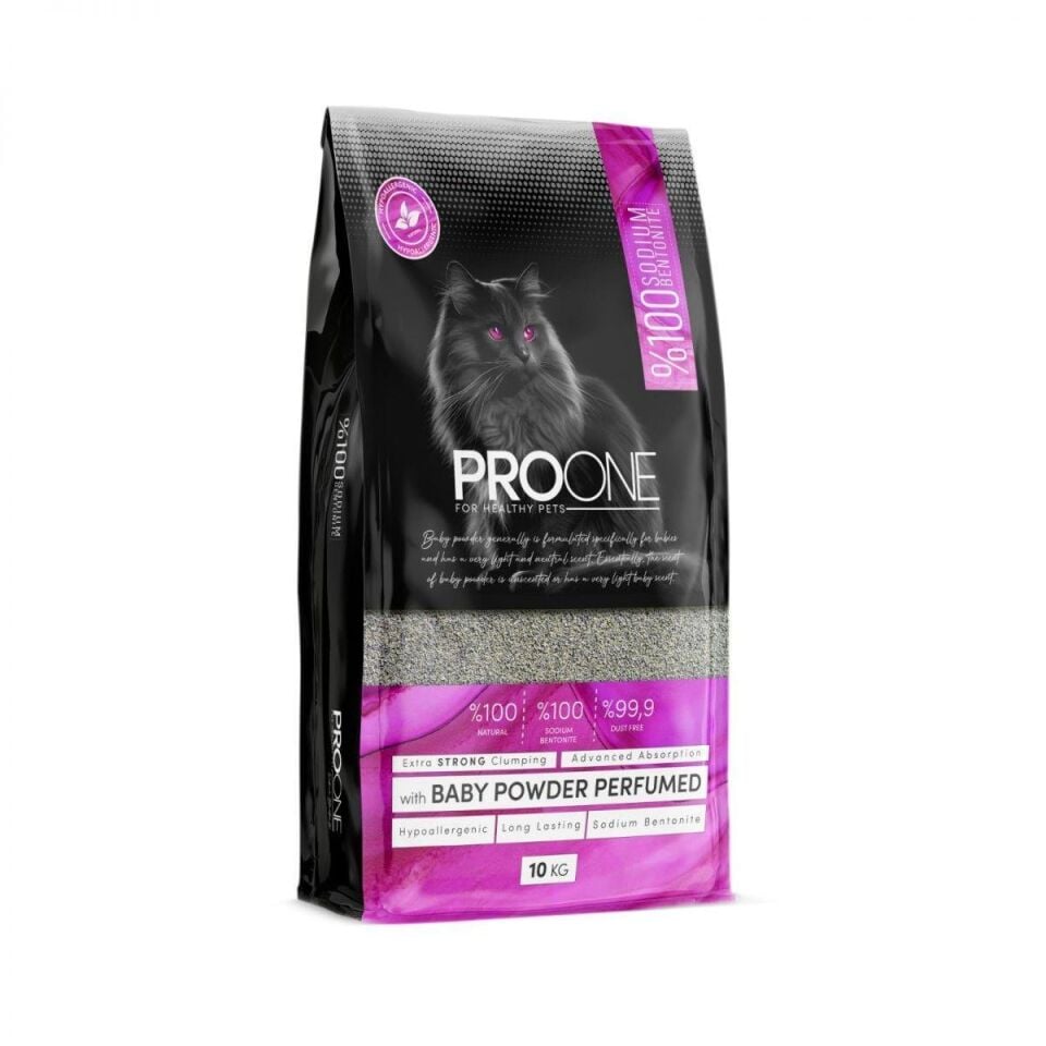 Pro One HypoAllergenic Bebek Pudrası Kokulu İnce Taneli Sodyum Bentonit Kedi Kumu 10 Kg