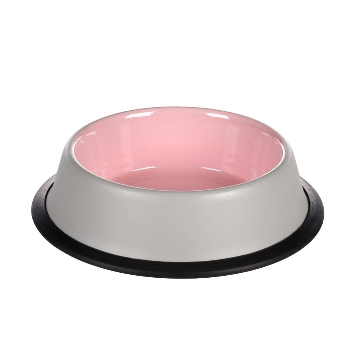 Flamingo Nell Boyalı Çelik Mama Kabı Antislip Gri-Pembe - 200ML