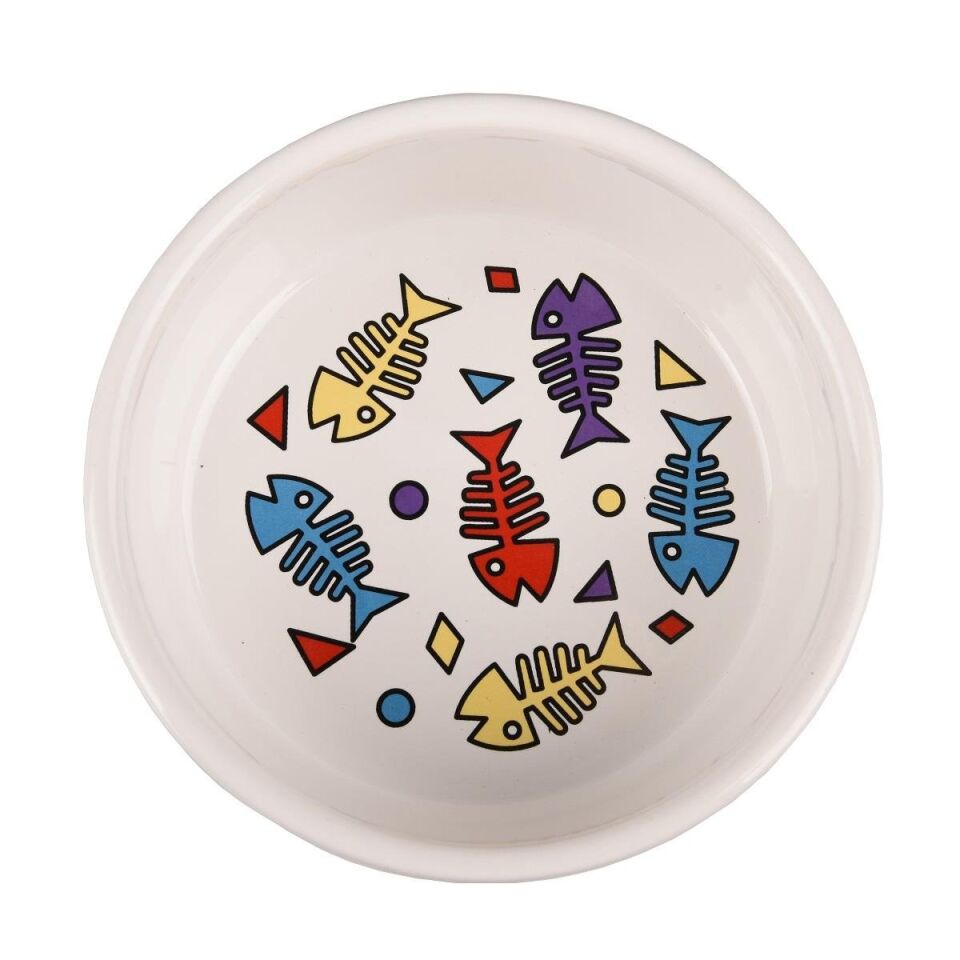 Flamingo Fısk Balık Desenli Seamik Mama Kabı Beyaz 375ML