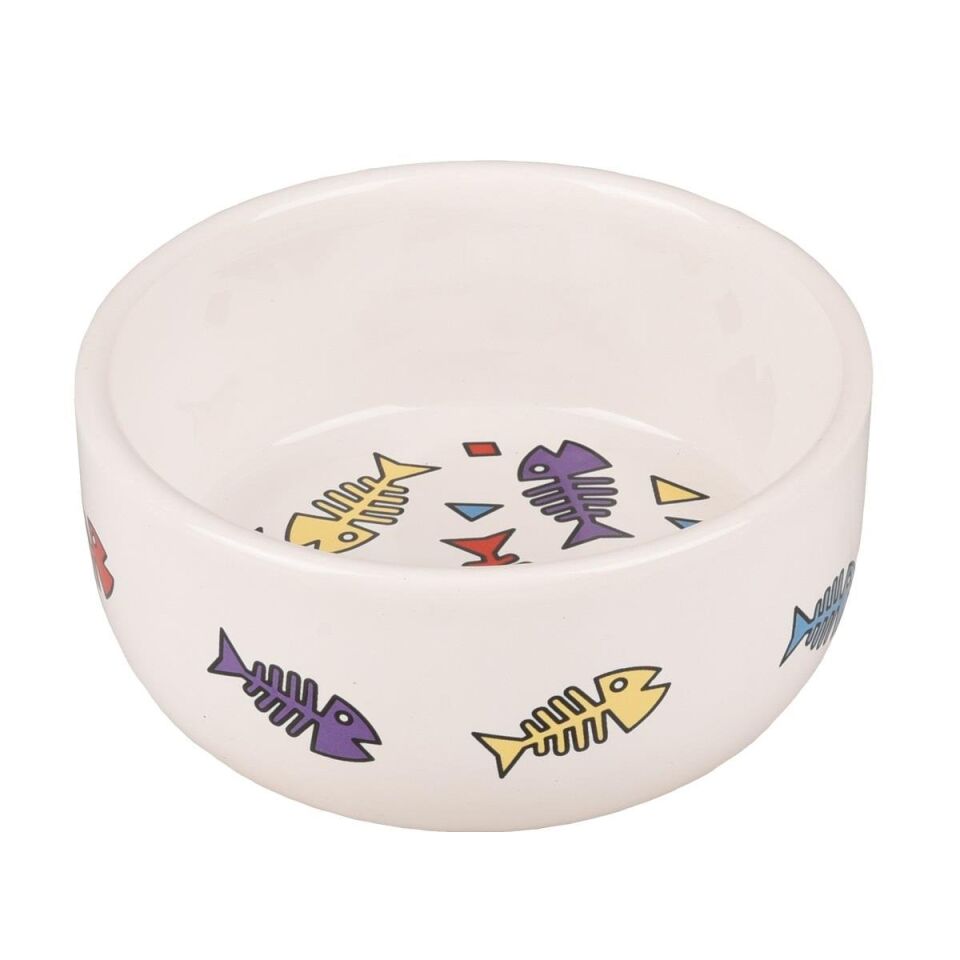 Flamingo Fısk Balık Desenli Seamik Mama Kabı Beyaz 375ML
