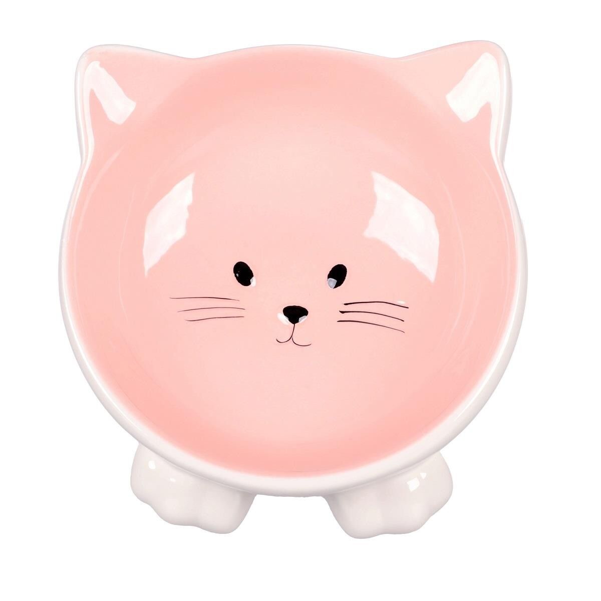 Flamingo Puzi Kedi Kulaklı Desenli Seramik Mama Ve Su Kabı Pembe-125Ml