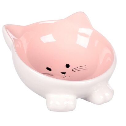 Flamingo Puzi Kedi Kulaklı Desenli Seramik Mama Ve Su Kabı Pembe-125Ml