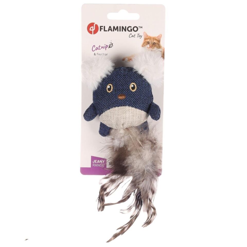 Flamingo Jeany Kot Desenli Catnipli Mavi Peluş Tüylü Oyuncak