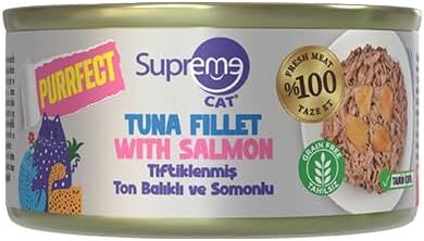 Supreme Cat Tiftiklenmiş Ton Balıklı ve Somonlu Yetişkin Konserve Kedi Maması 70gr