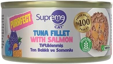 Supreme Cat Tiftiklenmiş Ton Balıklı ve Somonlu Yetişkin Konserve Kedi Maması 70gr
