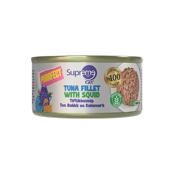 Supreme Cat Tiftiklenmiş Ton Balıklı ve Kalamarlı Yetişkin Konserve Kedi Maması 70gr