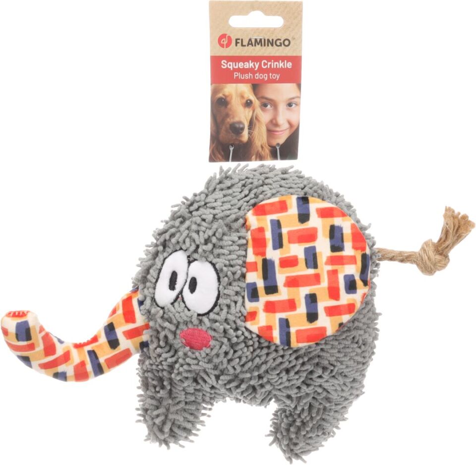 Flamingo Hasır İpli Sesli Kumaş Fil Oyuncak Gri
