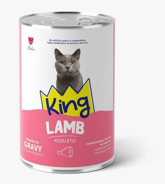 King Et Parçacıklı Kuzu Etli Yetişkin Kedi Konserve 400 Gr - King