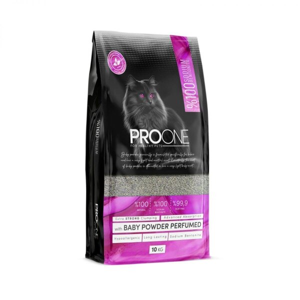 Pro One HypoAllergenic Bebek Pudrası Kokulu İnce Taneli Sodyum Bentonit Kedi Kumu 10 Kg - 1