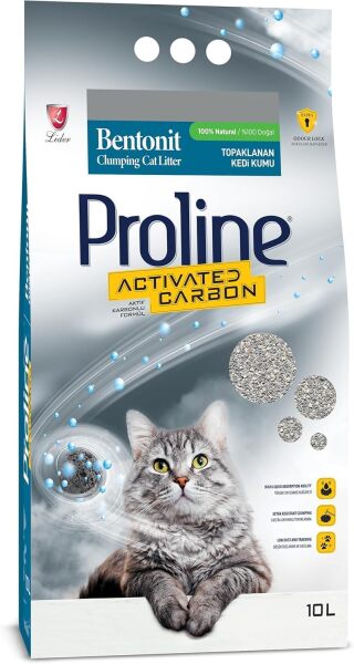 Proline Bentonit Aktif Karbonlu İnce Taneli Topaklanan Kedi Kumu 10 Lt - Proline