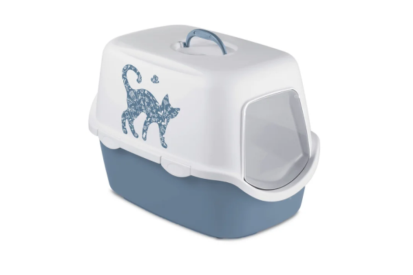 Stefanplast Cathy Griffe Kedi Desenli Kapalı Kedi Tuvaleti Mavi - Stefanplast
