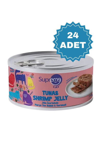 Supreme Cat Jöle İçerisinde Ton Balıklı ve Karidesli Yetişkin Kedi Konservesi 85 Gr x24 Adet - Supreme