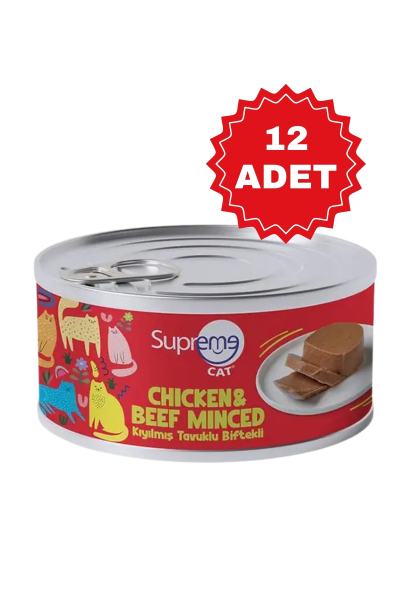 Supreme Cat Kıyılmış Tavuklu ve Biftekli Yaş Kedi Maması 85 Gr x 12 Adet - Supreme